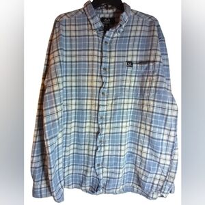 Realtree Blue Plaid Mens Button-Up Shirt Cotton Size XXL Outdoors Workwear